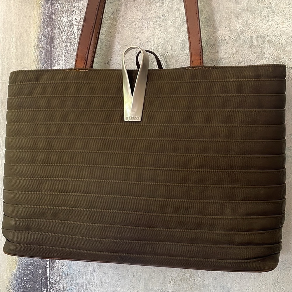 Chic KENZO Italy Brown Pagodon Cotton Tote - Picture 3 of 13